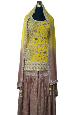 Yellow and dusky peach Pakistani style Gharara set